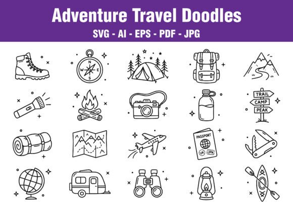 Adventure Travel Doodles: Enhancing Creativity and Communication with Hand-Drawn Icons