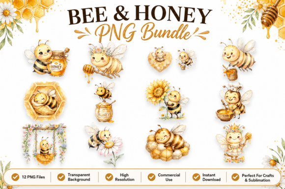 Bee Honey Clipart PNG Bundle: Sweeten Your Creative Projects with Style