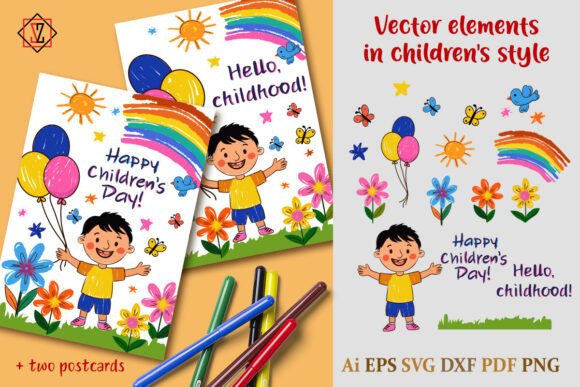 Bright, Playful Design Resources: Vector Cliparts in Children's Style