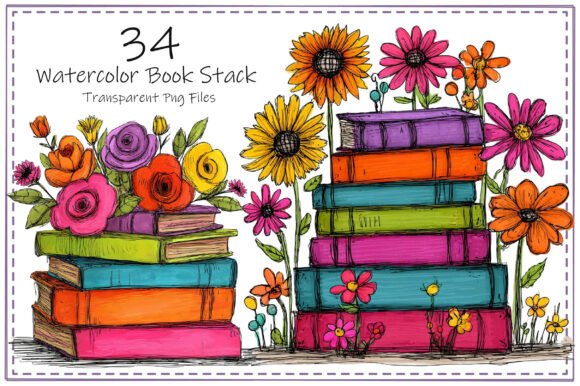 Charming Watercolor Book Stack Clipart for Creative Projects