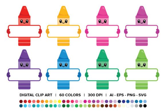 Cute Crayons Holding Blank Signs Clipart