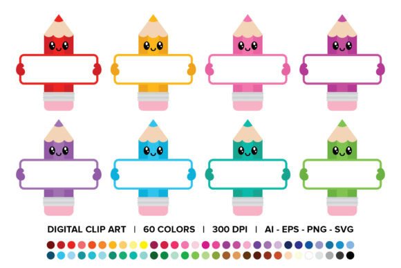 Cute Pencils Holding Blank Signs Clipart: A Versatile Design Resource for Educators and Creatives