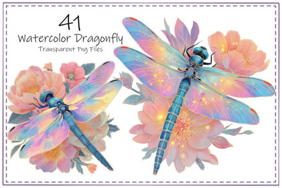 Elegant Watercolor Dragonfly Clipart for Creative Projects and Business Design