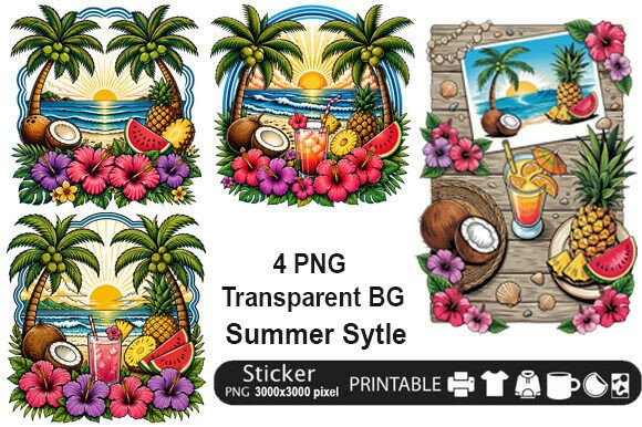 Enhancing Summer Designs with the 4 Tropical Summer Beach PNG Clipart Bundle