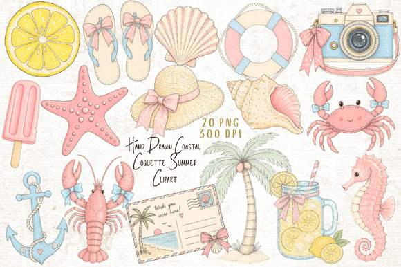 Exploring the Hand Drawn Coastal Coquette Summer PNG Collection