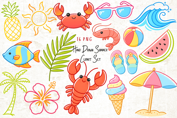 Hand Drawn Summer Clipart PNG Set: Creative Inspiration for Every Project