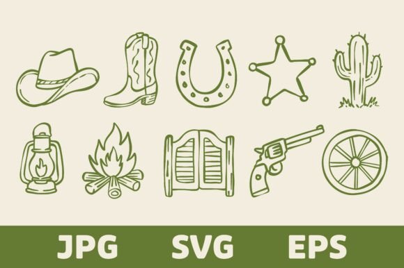Hand Drawn Western Cowboy Icon Set: A Versatile Design Resource