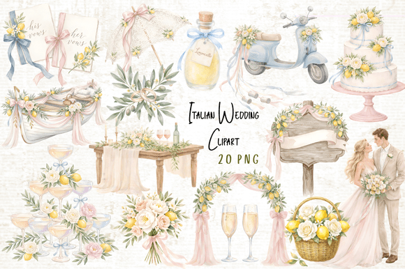 Italian Wedding Clipart PNG: Elevating Creative Projects with Elegant, Versatile Design Elements