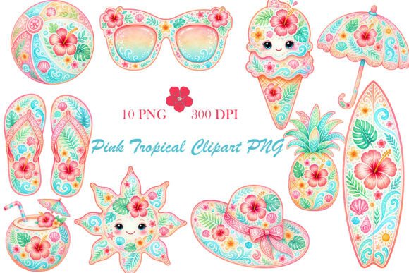 Pink Tropical Clipart PNG: A Versatile Design Resource for Modern Creatives