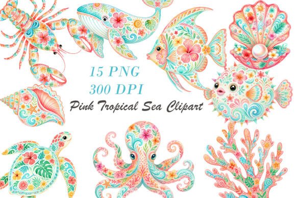 Pink Tropical Sea Clipart PNG: A Versatile Design Resource for Modern Creatives