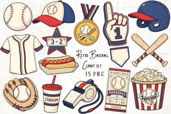 Retro Baseball Clipart Set: A Nostalgic Design Resource