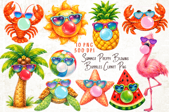 Summer Preppy Blowing Bubbles Clipart