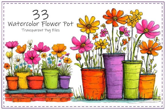 Watercolor Flower Pot Clipart Bundle: A Versatile Design Resource for Creative Entrepreneurs